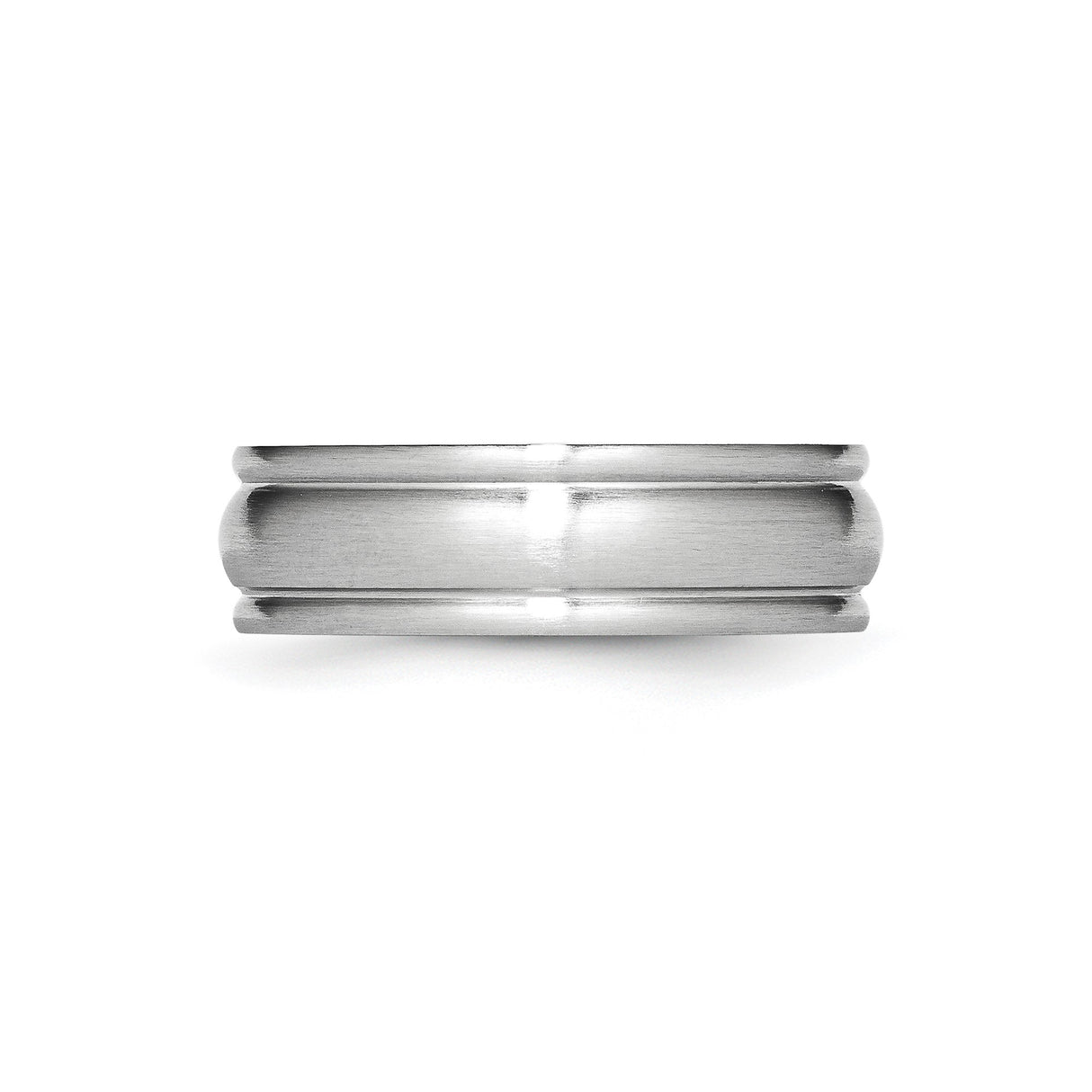 Satin wedding band ring detail view