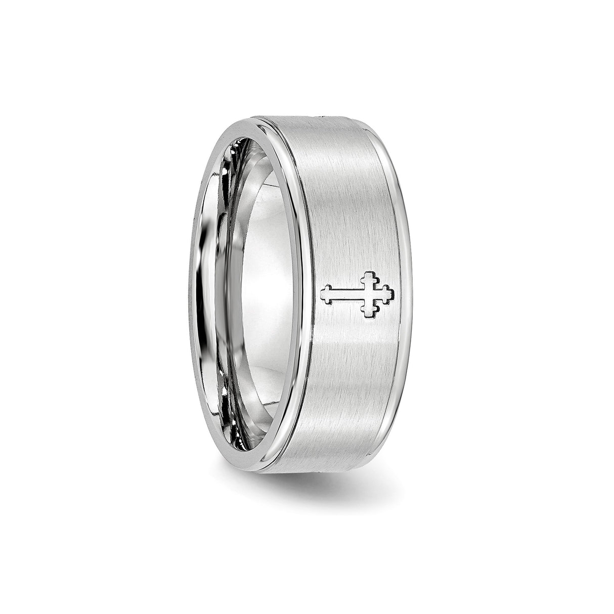 Satin wedding band ring detail view