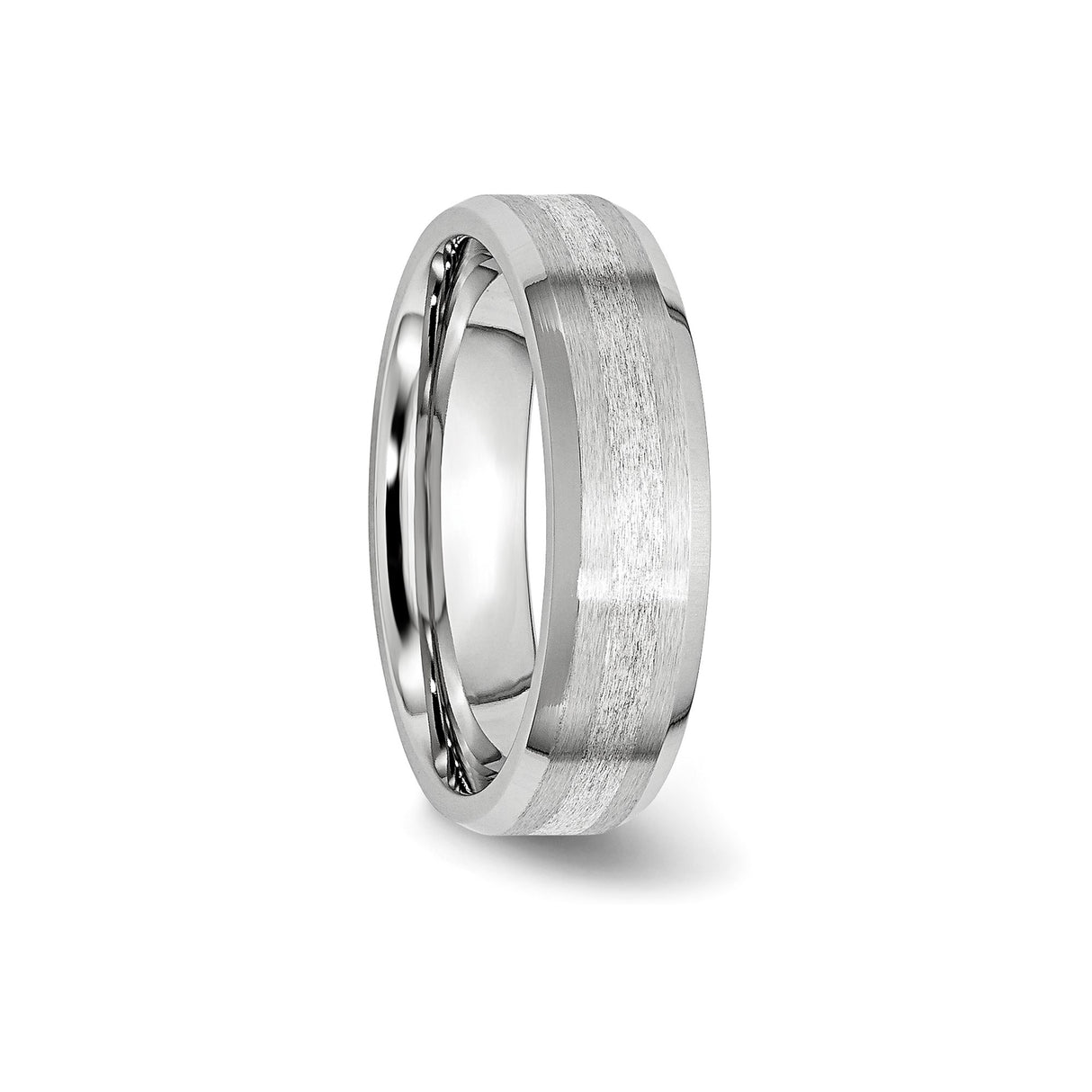 Beveled Edge, Satin wedding band ring detail view