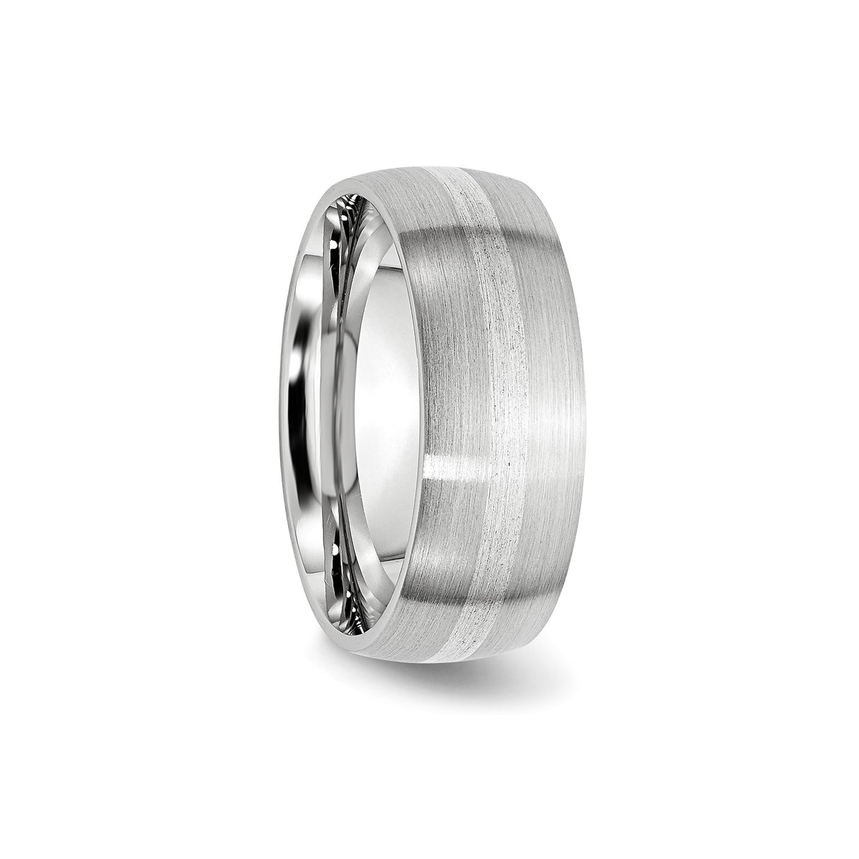 Satin wedding band ring detail view