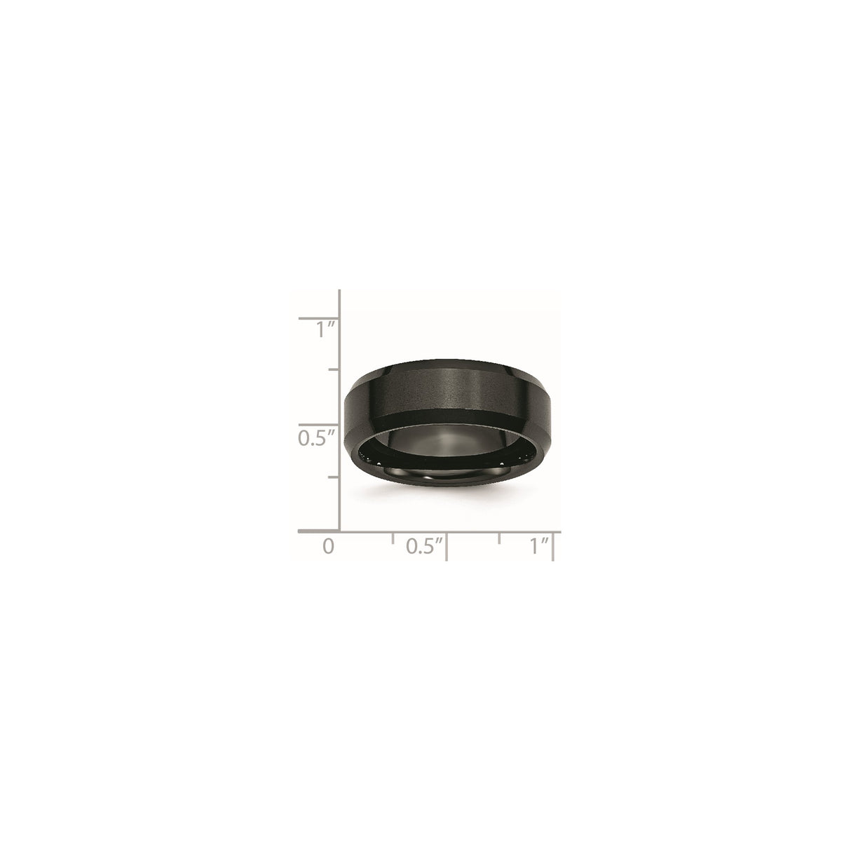 Beveled Edge, Brushed wedding band ring shown for scale