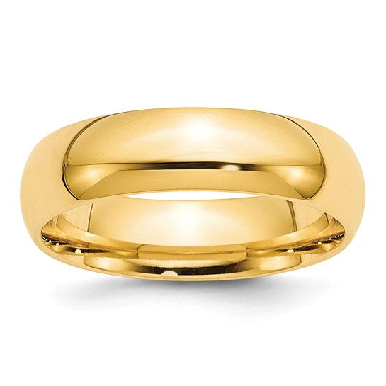 14K Yellow Gold Comfort Fit Wedding Band, Solid Classic 6mm Ring Size 4