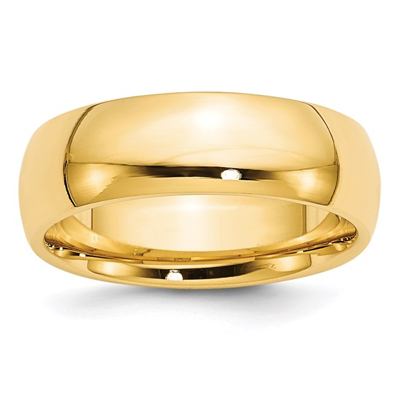 14K Yellow Gold Comfort Fit No Stone Wedding Band, Solid Classic 7mm Wide Ring
