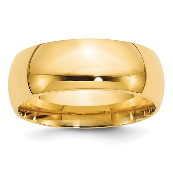 14K Yellow Gold Comfort Fit Wedding Band Solid Classic 8mm Ring