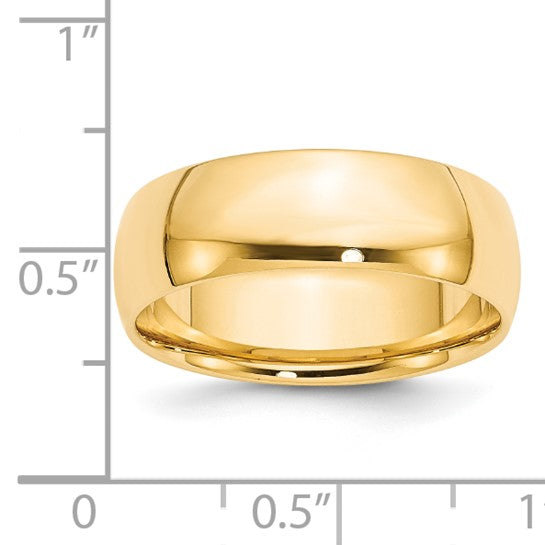 14K Yellow Gold Comfort Fit Wedding Band Lightweight Solid 7mm Classic Ring