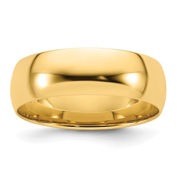 14K Yellow Gold Comfort Fit Wedding Band Lightweight Solid 7mm Classic Ring