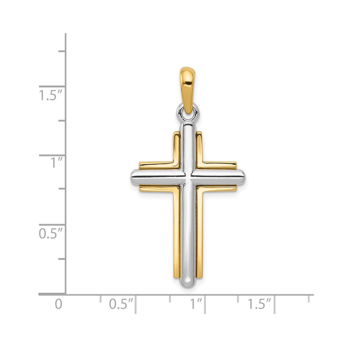 14k Two-Tone Gold Latin Cross Pendant, Glossy Finish Religious Charm for Men and Women