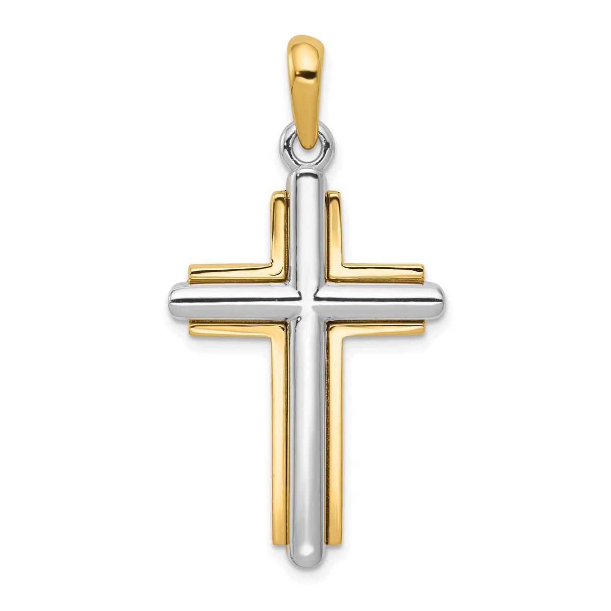 14k Two-Tone Gold Latin Cross Pendant, Glossy Finish Religious Charm for Men and Women