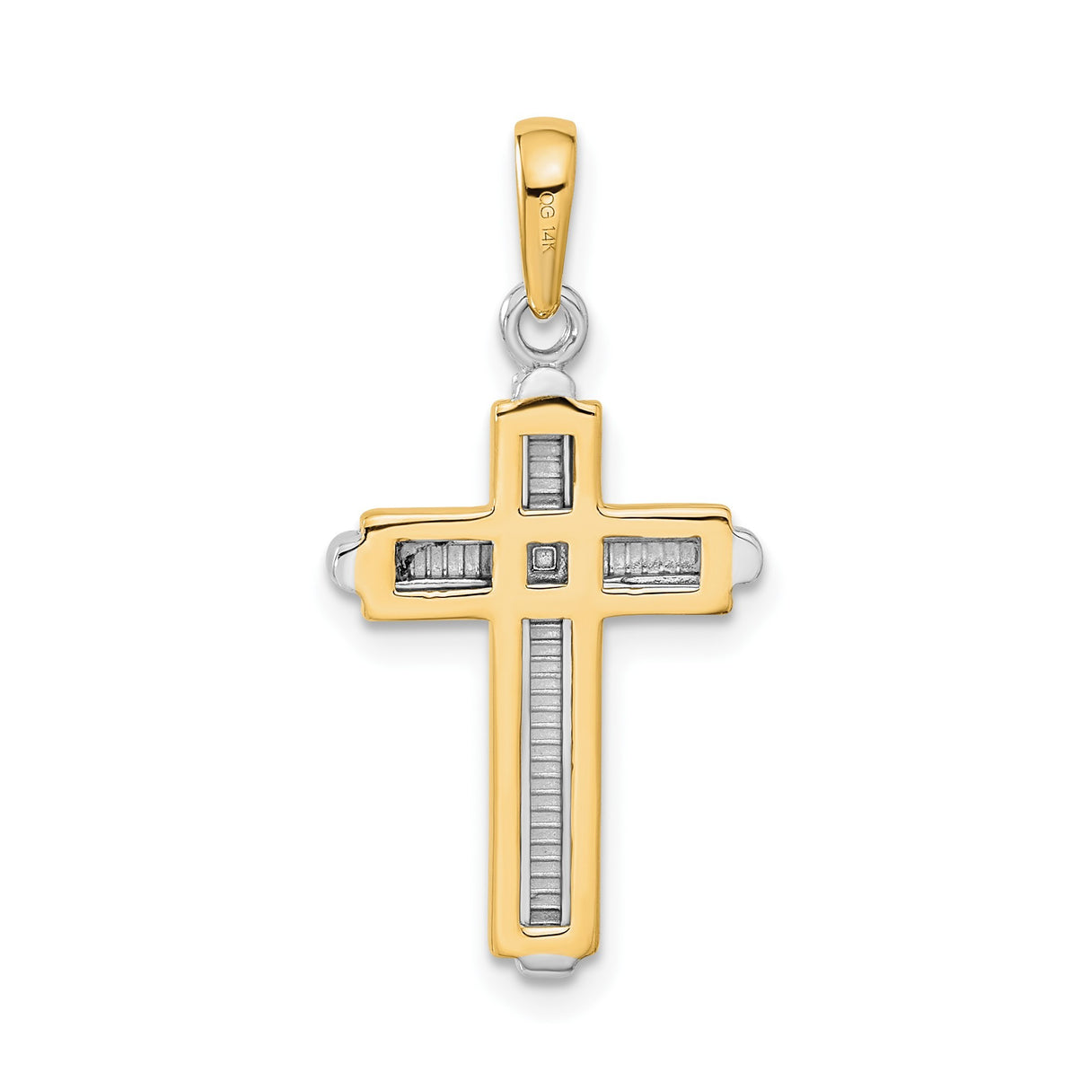 14k Multi-Tone Gold Cross Pendant, Polished Finish, Latin Religious Design for Men and Women