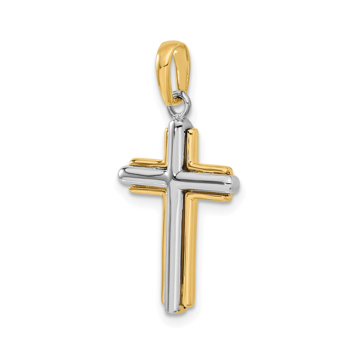 14k Multi-Tone Gold Cross Pendant, Polished Finish, Latin Religious Design for Men and Women