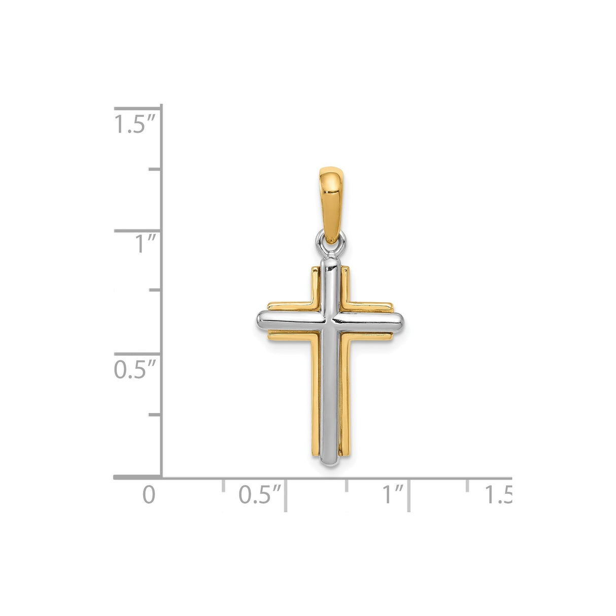 14k Multi-Tone Gold Cross Pendant, Polished Finish, Latin Religious Design for Men and Women