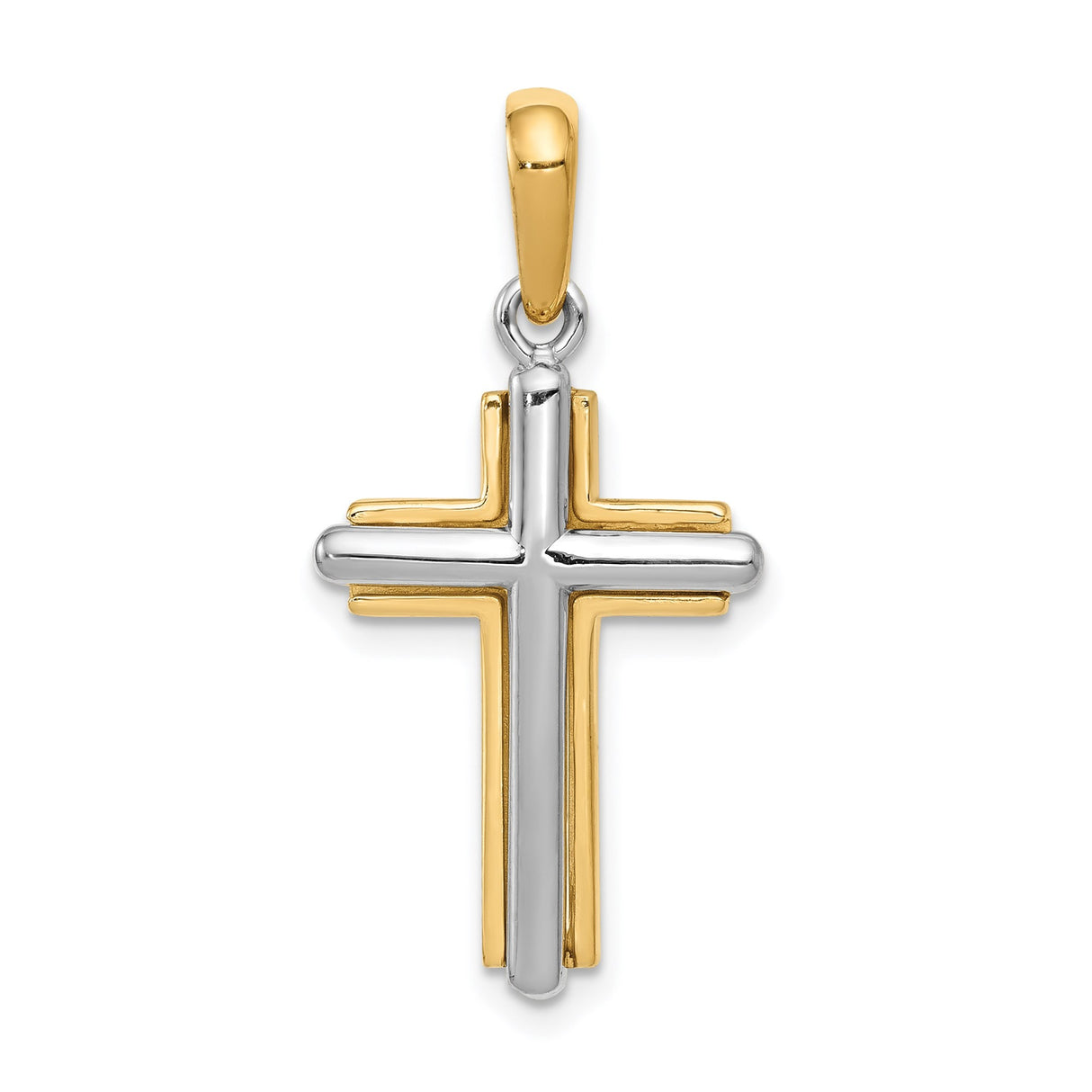 14k Multi-Tone Gold Cross Pendant, Polished Finish, Latin Religious Design for Men and Women