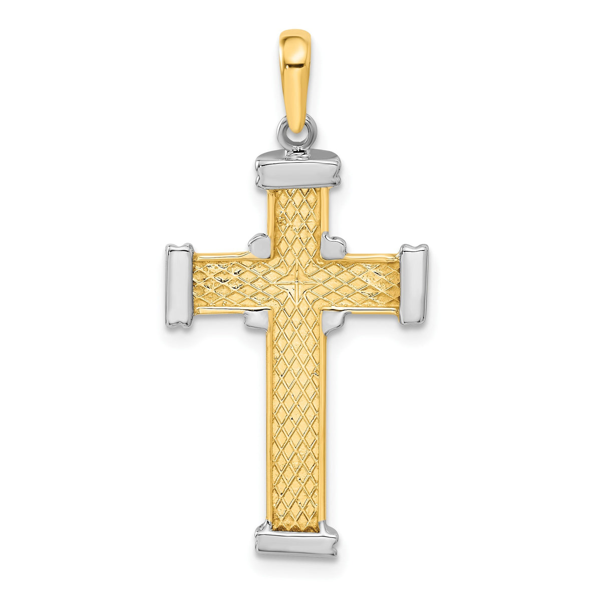 14k Two-Tone Gold Latin Cross Pendant with White Accents for Men and Women
