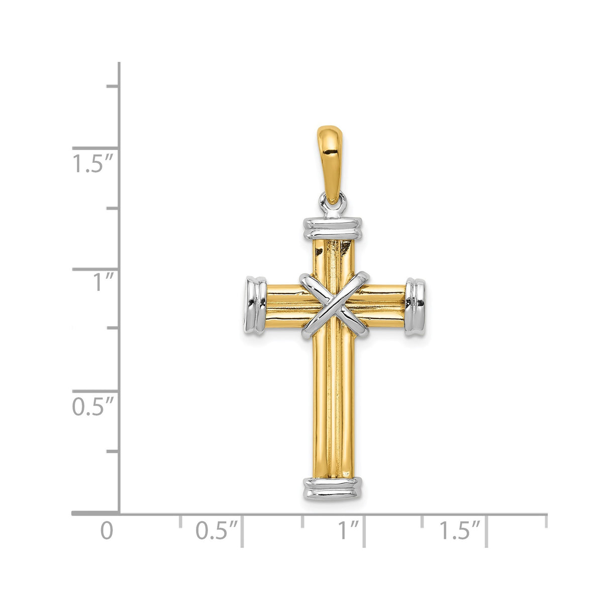 14k Two-Tone Gold Latin Cross Pendant with White Accents for Men and Women