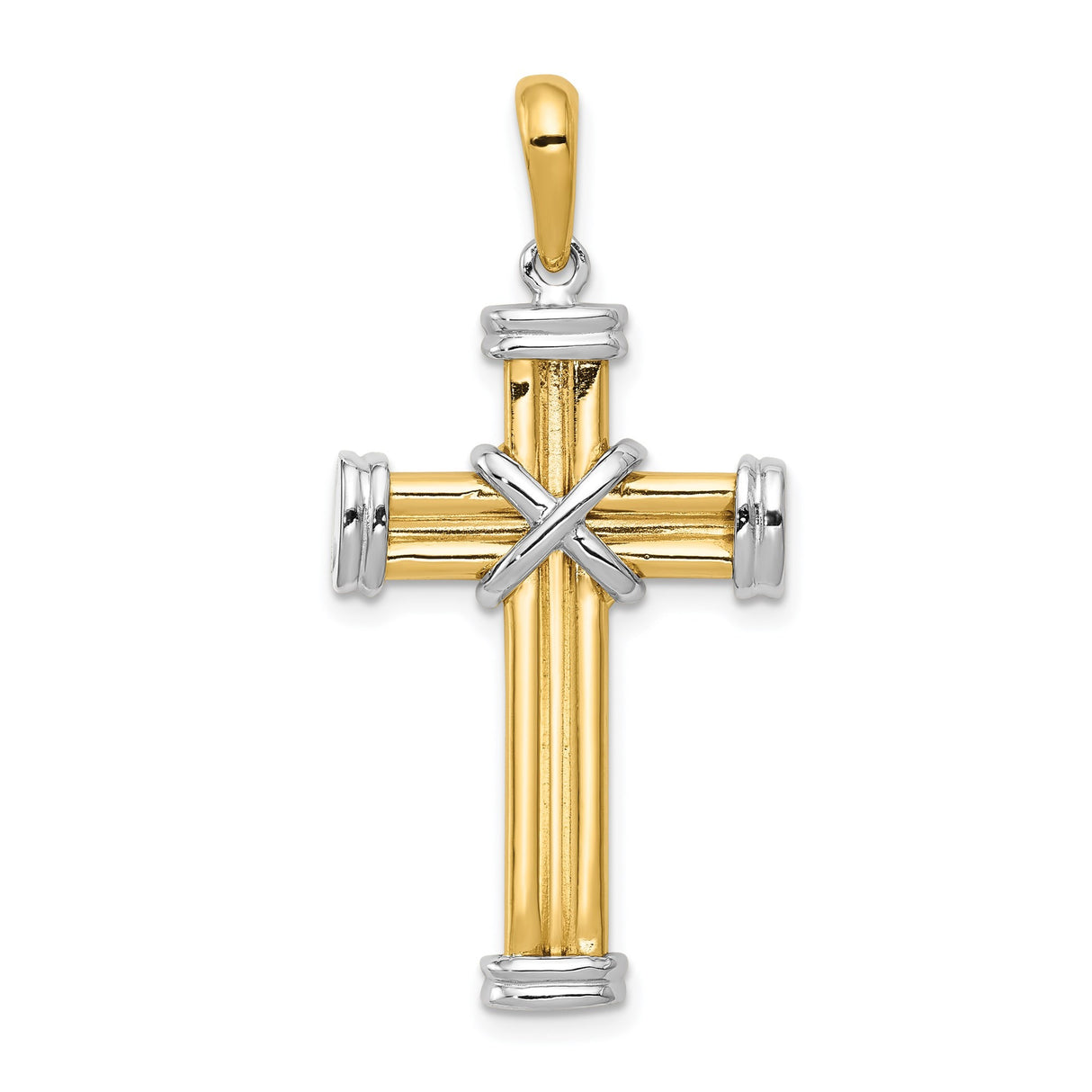 14k Two-Tone Gold Latin Cross Pendant with White Accents for Men and Women