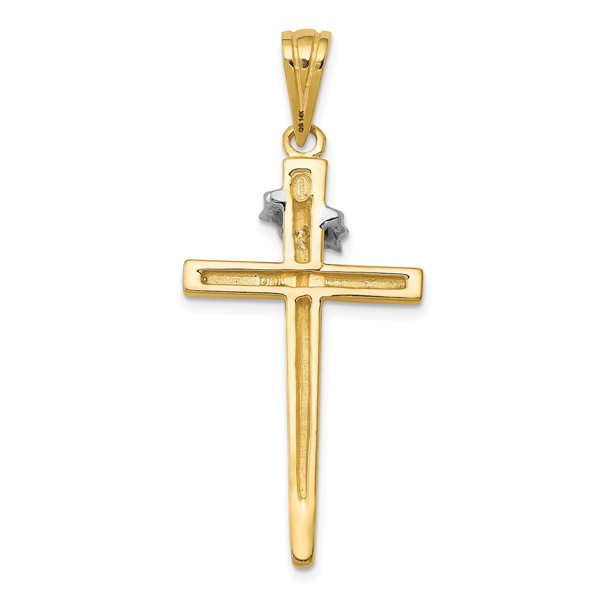 14k Two-Tone Gold Latin Cross Pendant with Crown of Thorns, Mirror Finish Religious Charm