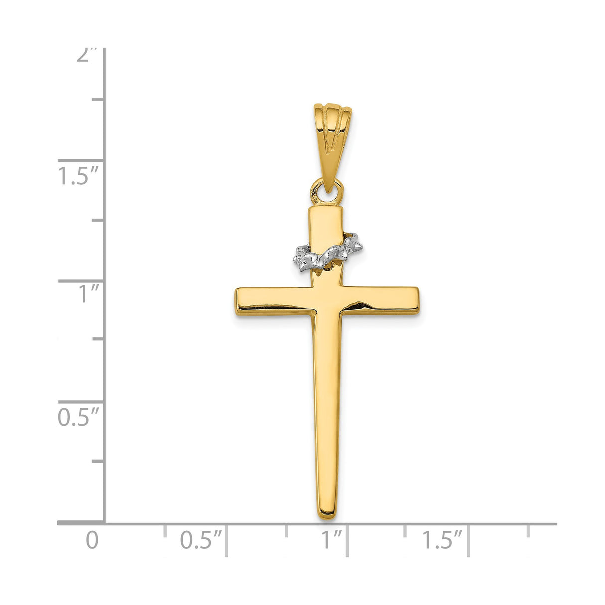 14k Two-Tone Gold Latin Cross Pendant with Crown of Thorns, Mirror Finish Religious Charm
