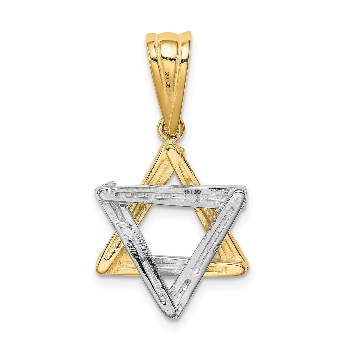 14k Two-Tone Gold Star of David Pendant with Interlocking Triangles, Jewish Symbol Charm