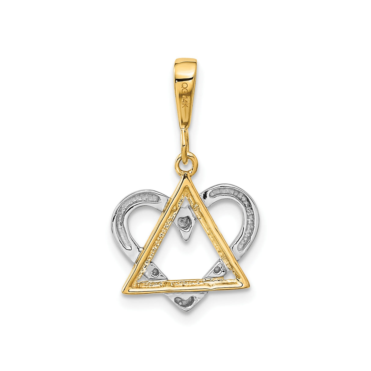 14k Two-Tone Gold Pendant with Silver Heart and Gold Star of David, Jewish Symbol Jewelry