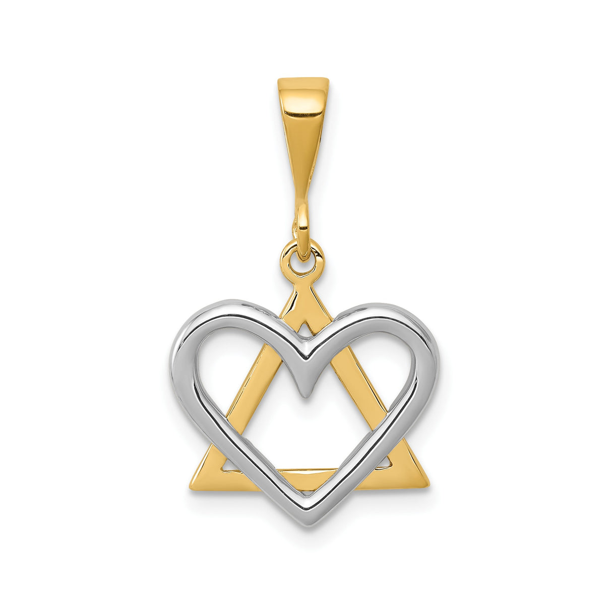 14k Two-Tone Gold Pendant with Silver Heart and Gold Star of David, Jewish Symbol Jewelry