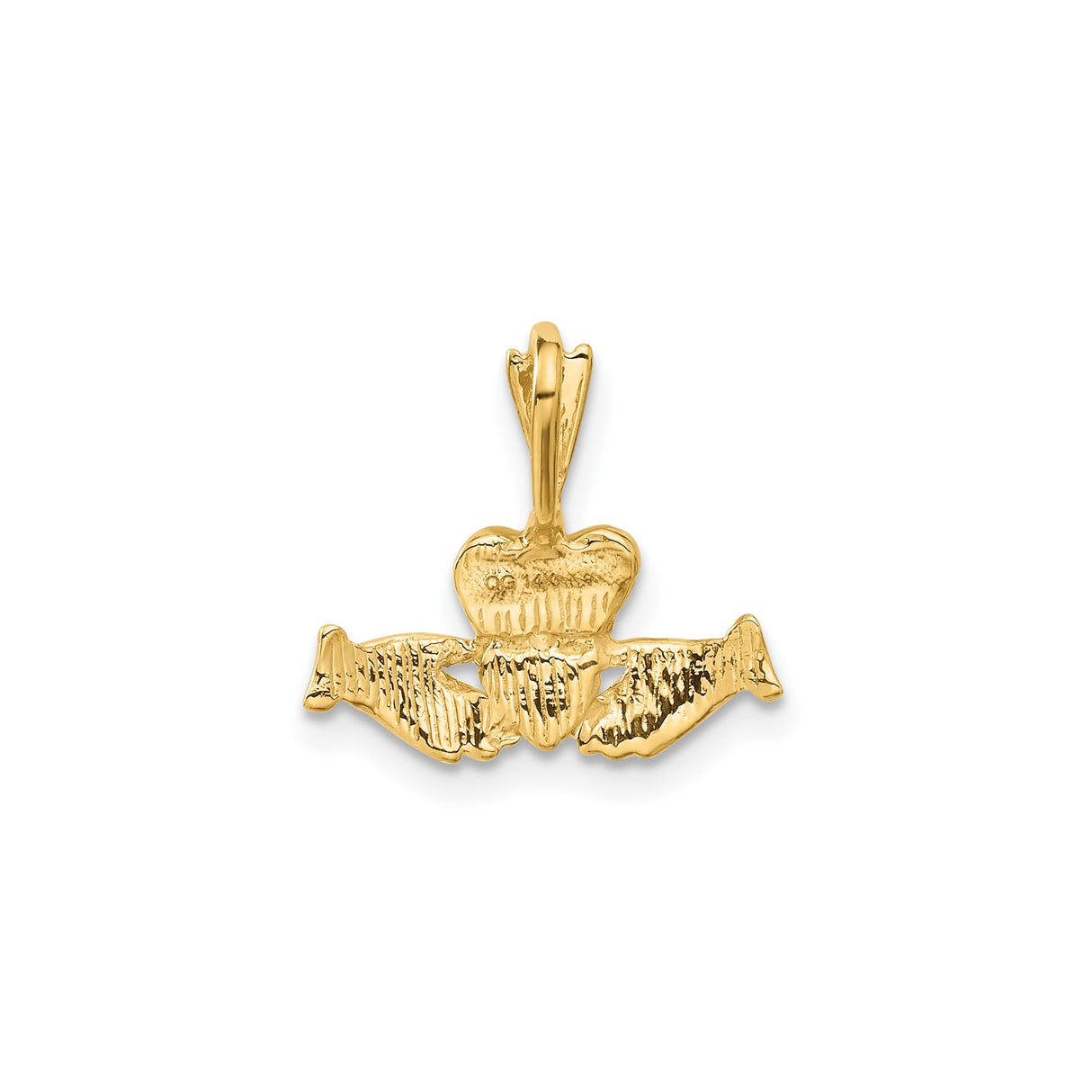 14k Yellow Gold Claddagh Pendant with Heart, Hands, and Crown Celtic Design