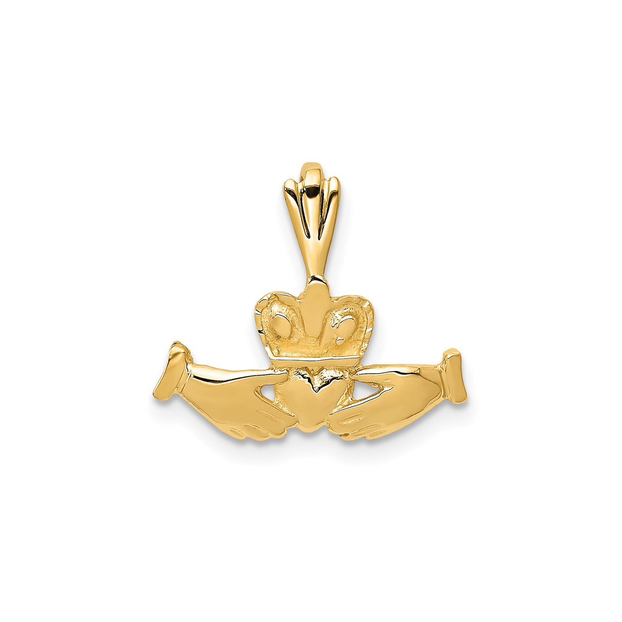 14k Yellow Gold Claddagh Pendant with Heart, Hands, and Crown Celtic Design