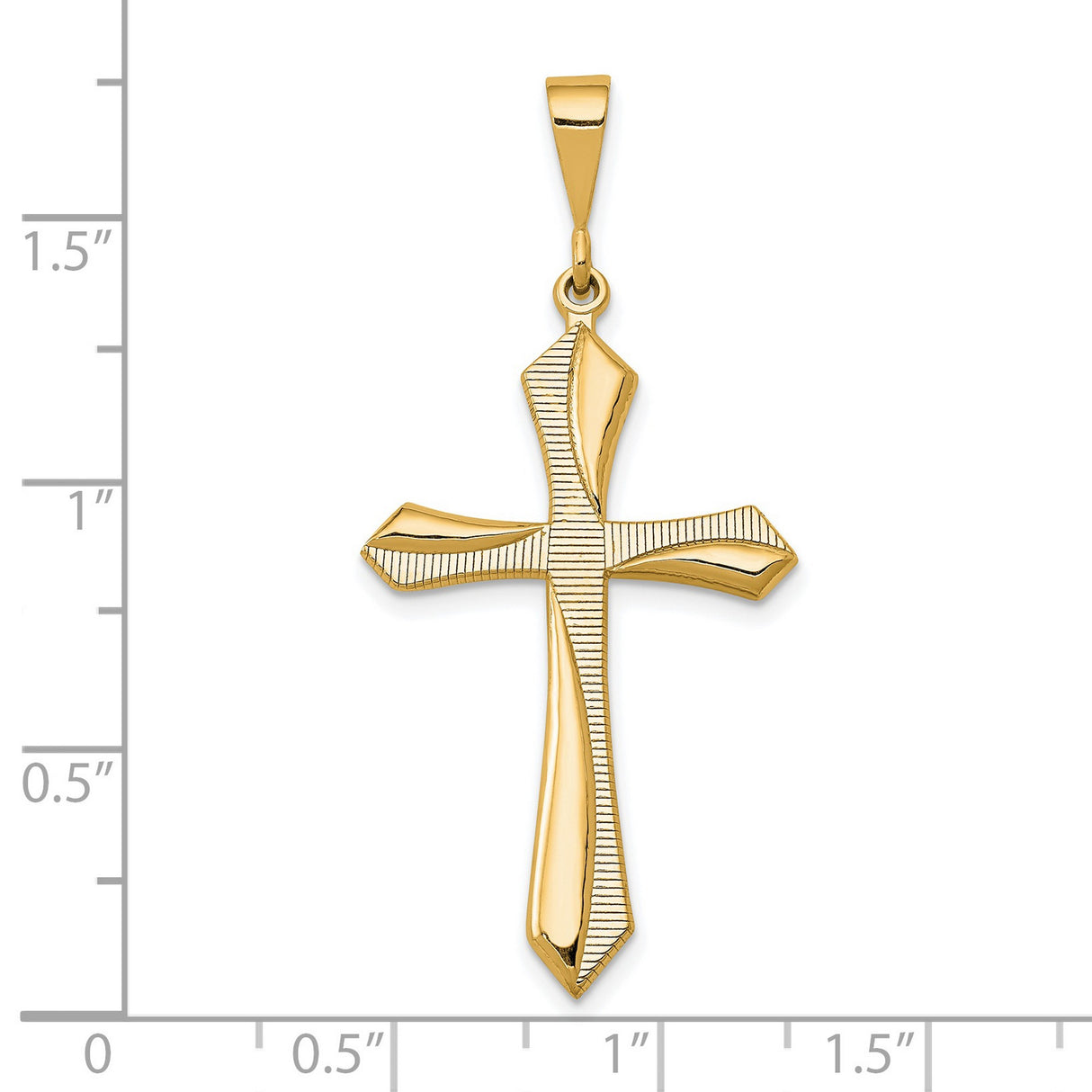 14k Yellow Gold Cross Pendant with Mirror Finish, Flat Sculpted Design, Religious Symbol for Men and Women