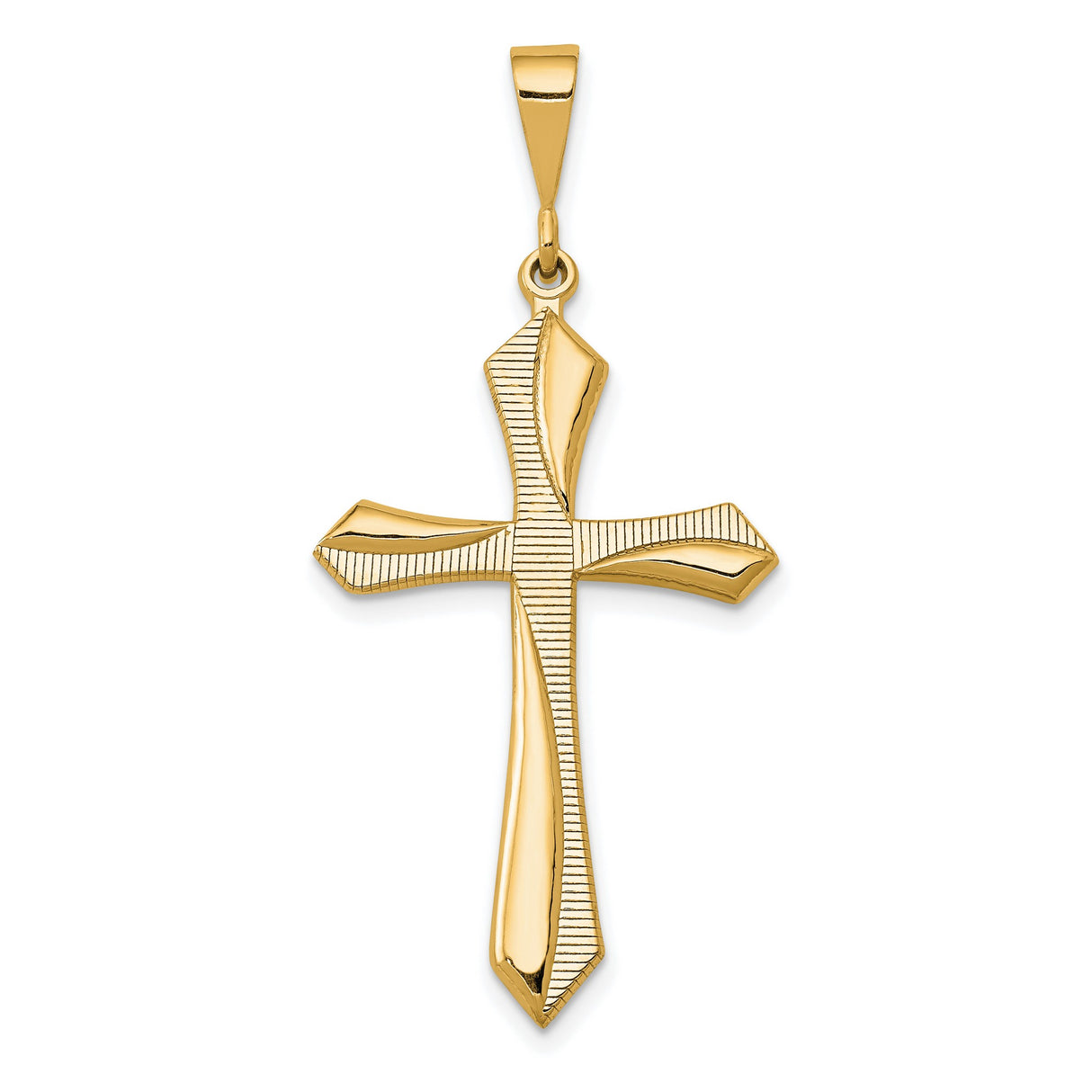 14k Yellow Gold Cross Pendant with Mirror Finish, Flat Sculpted Design, Religious Symbol for Men and Women