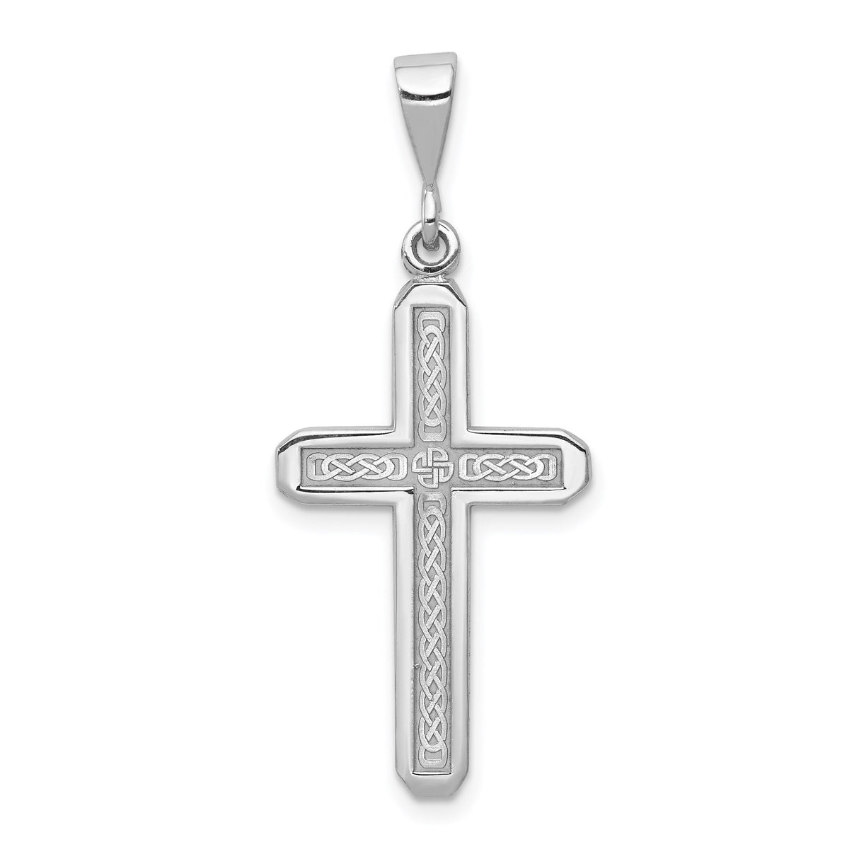 14k White Gold Cross Pendant, High Polish Finish, Minimalist Religious Charm for Men and Women