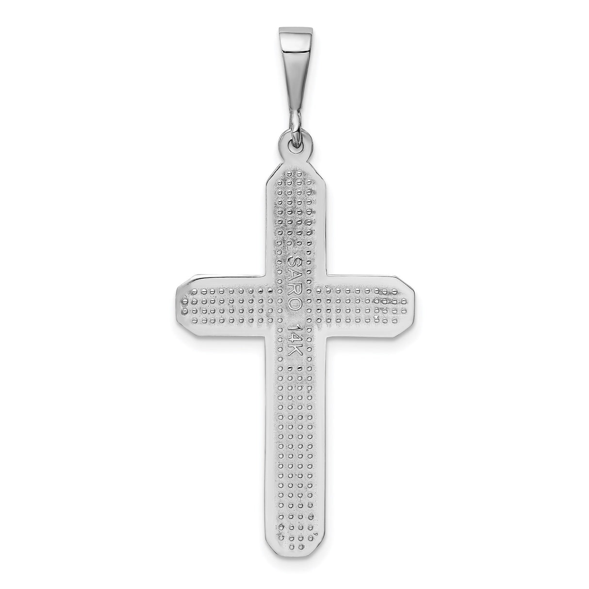 14k White Gold Cross Pendant with Polished Latin Design and Beveled Edges