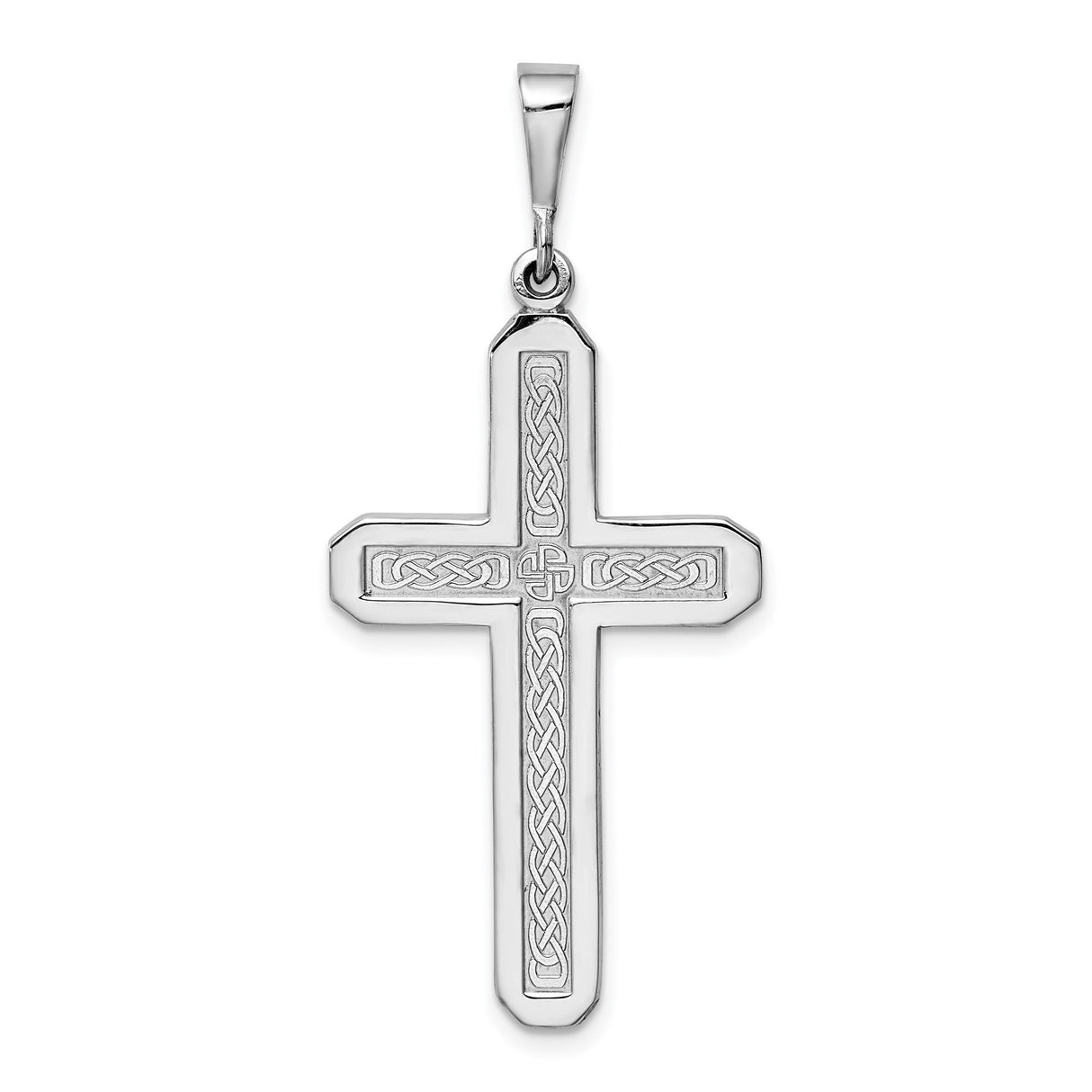 14k White Gold Cross Pendant with Polished Latin Design and Beveled Edges