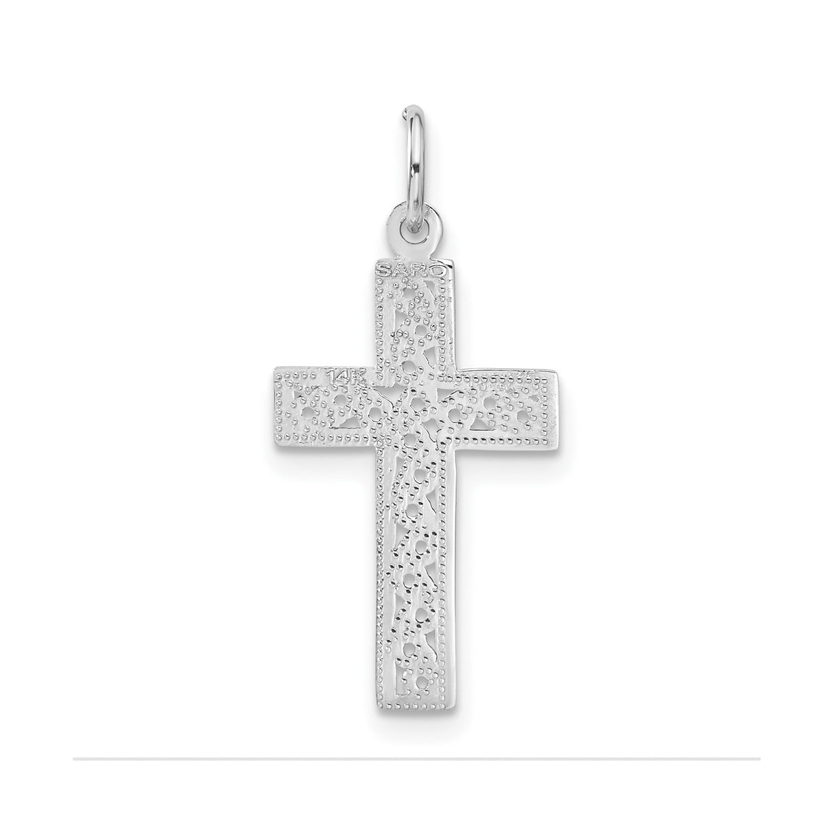 14k White Gold Cross Pendant, Filigree Style Latin Cross Design, Unisex Spiritual Jewelry