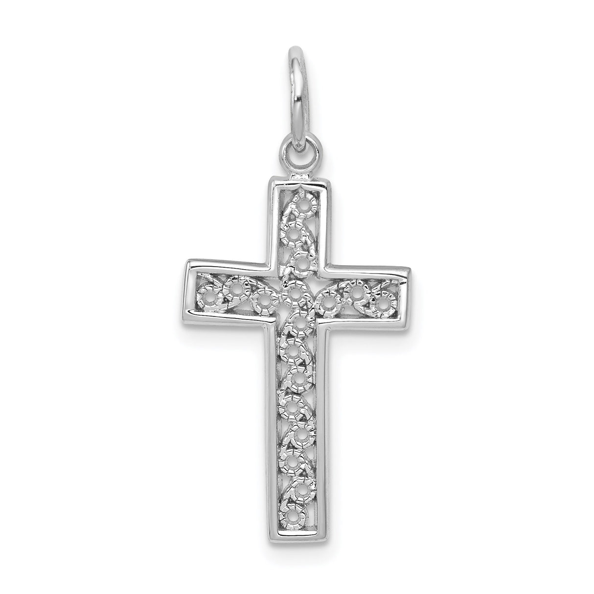 14k White Gold Cross Pendant, Filigree Style Latin Cross Design, Unisex Spiritual Jewelry