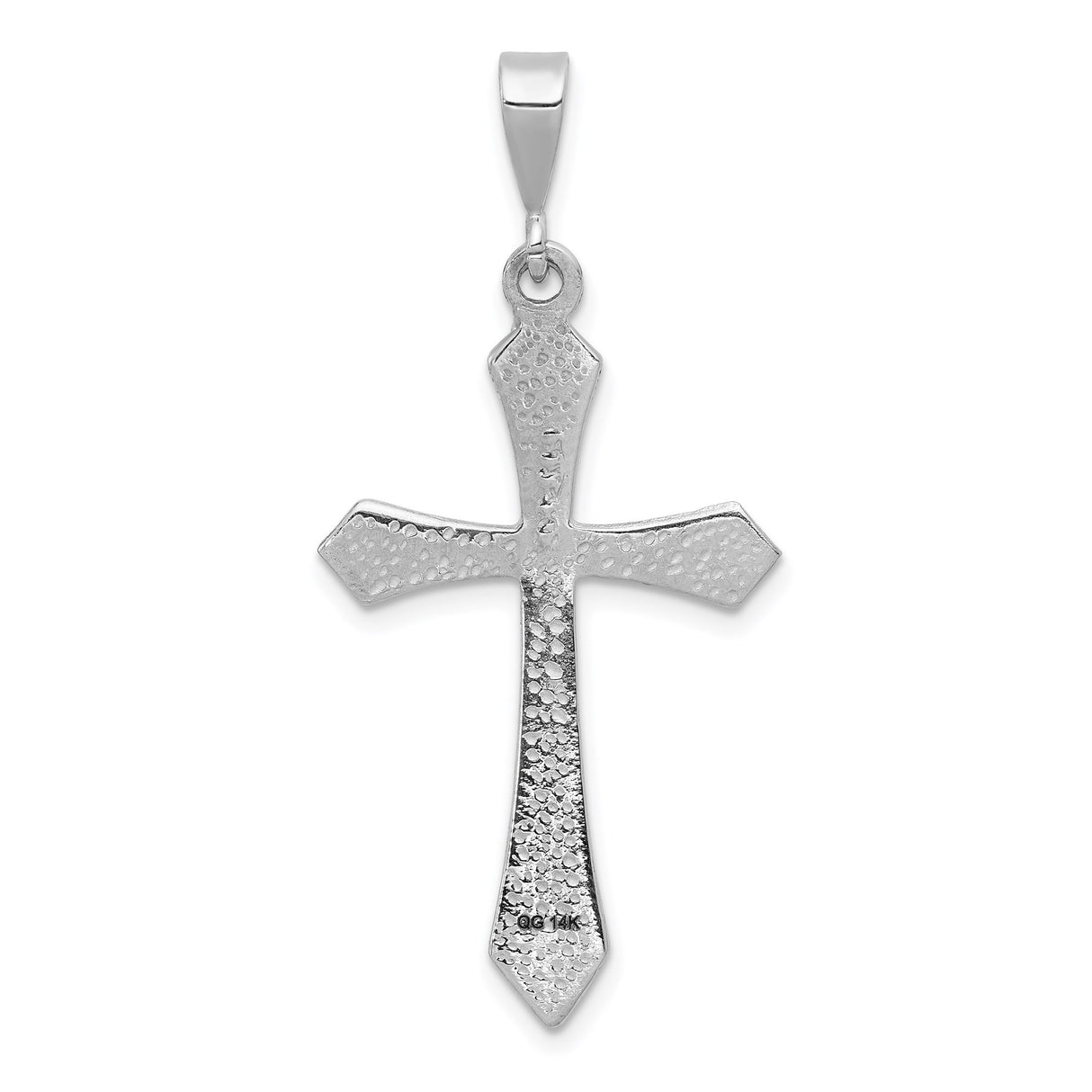 14k White Gold Cross Pendant with Arrowhead Design, Modern Religious Charm for Men and Women