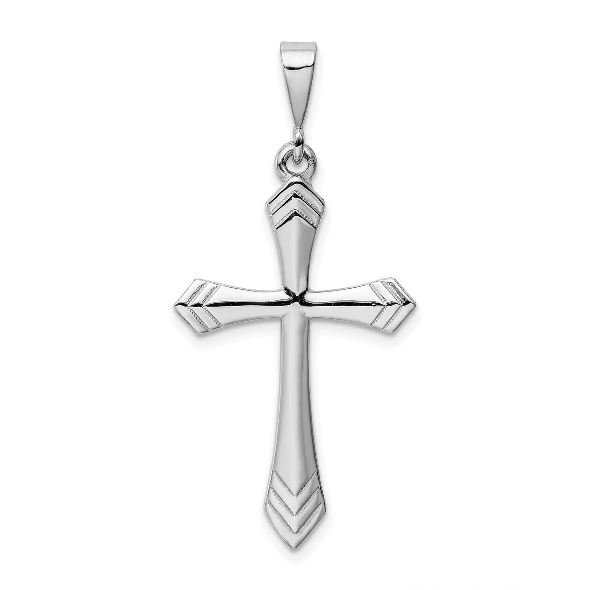 14k White Gold Cross Pendant with Arrowhead Design, Modern Religious Charm for Men and Women