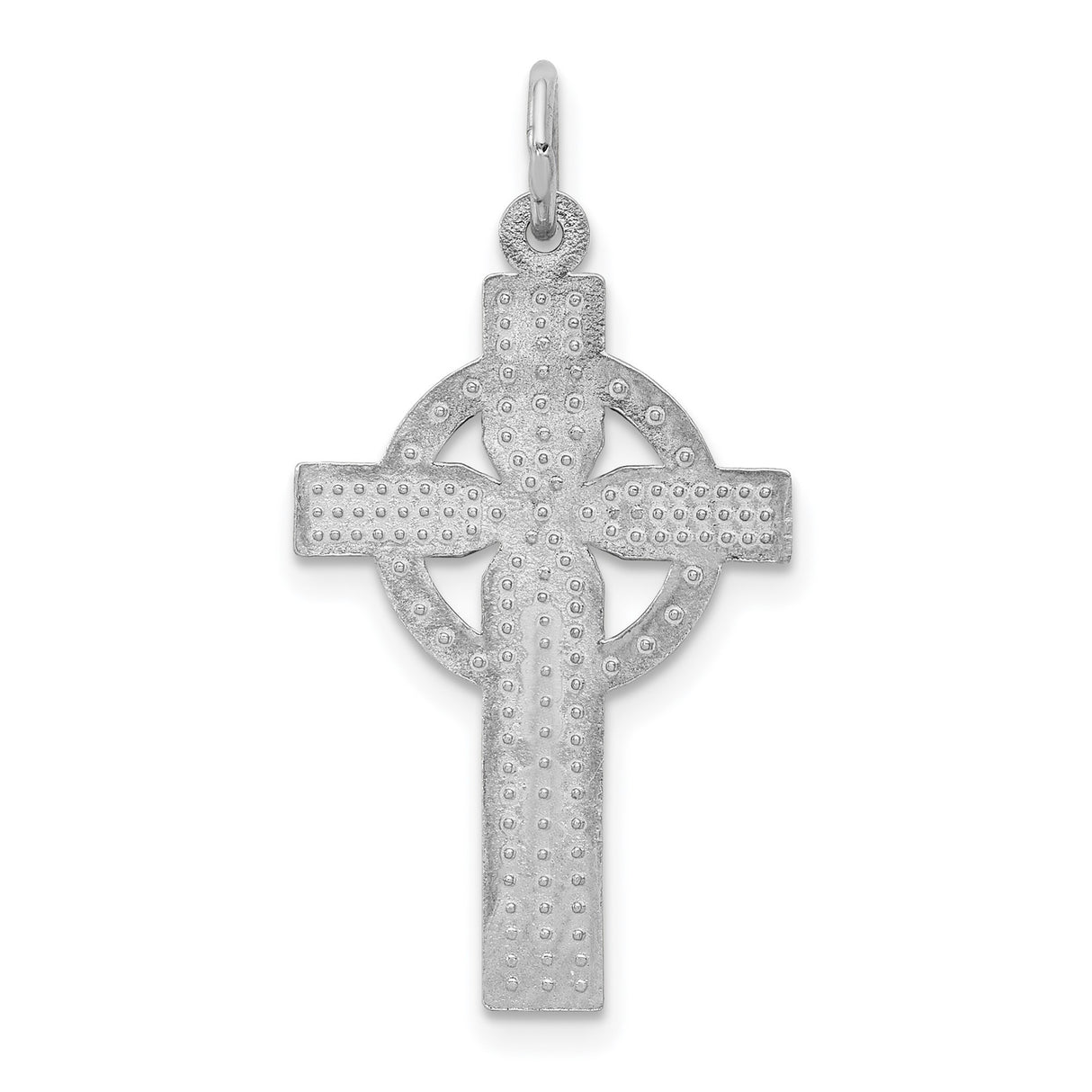 14k White Gold Celtic Iona Cross Pendant with Textured Engraving and Spiritual Design