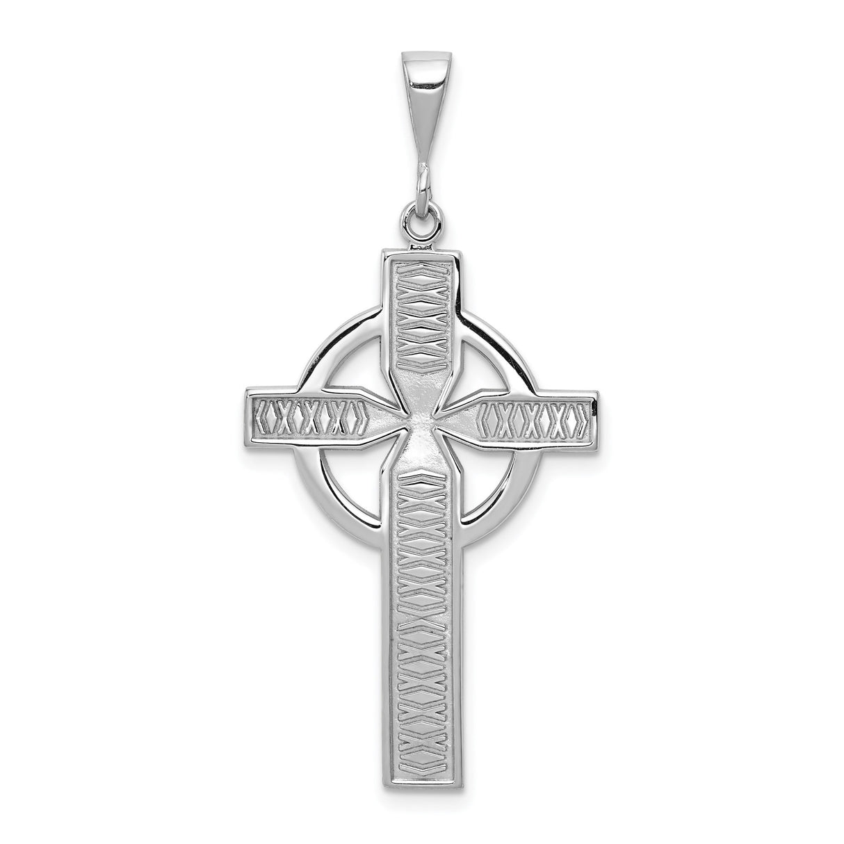 14k White Gold Celtic Cross Pendant with Looped Design and Sunburst Motif