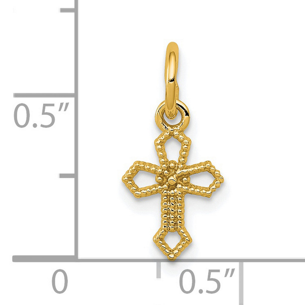 14k Yellow Gold Cross Pendant with Openwork Design and Milgrain Texture for Men and Women