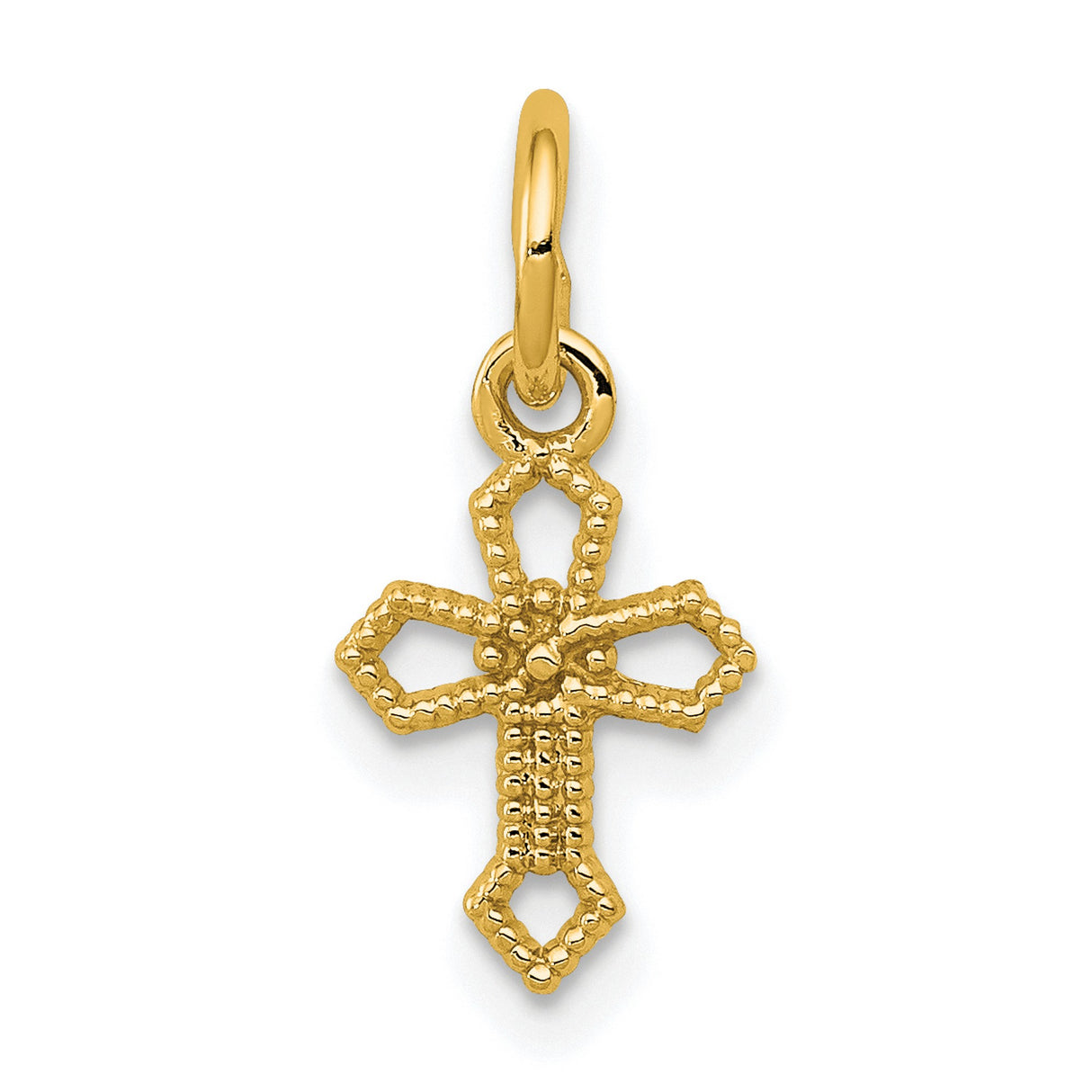 14k Yellow Gold Cross Pendant with Openwork Design and Milgrain Texture for Men and Women