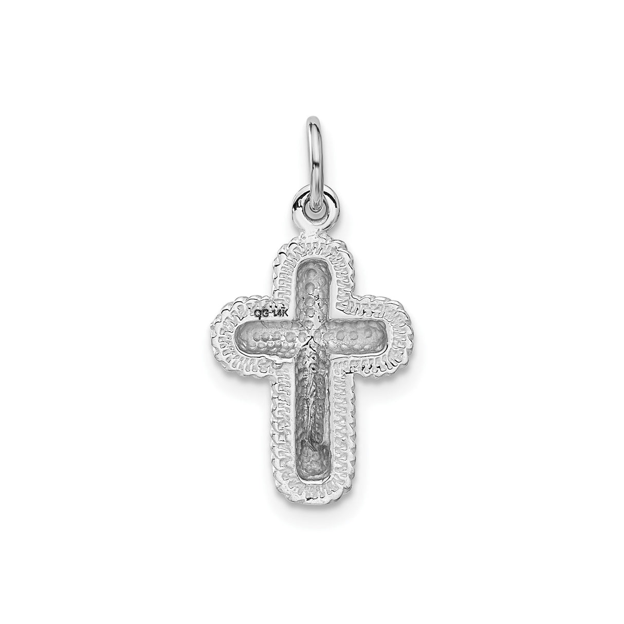 14k White Gold Cross Pendant with Twisted Rope Edge and Mirror Finish