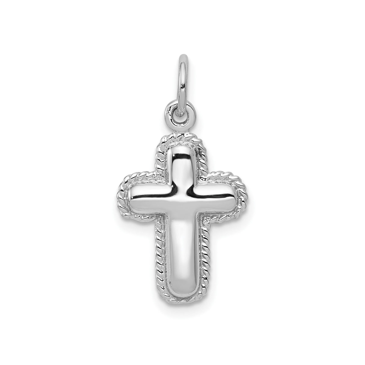14k White Gold Cross Pendant with Twisted Rope Edge and Mirror Finish