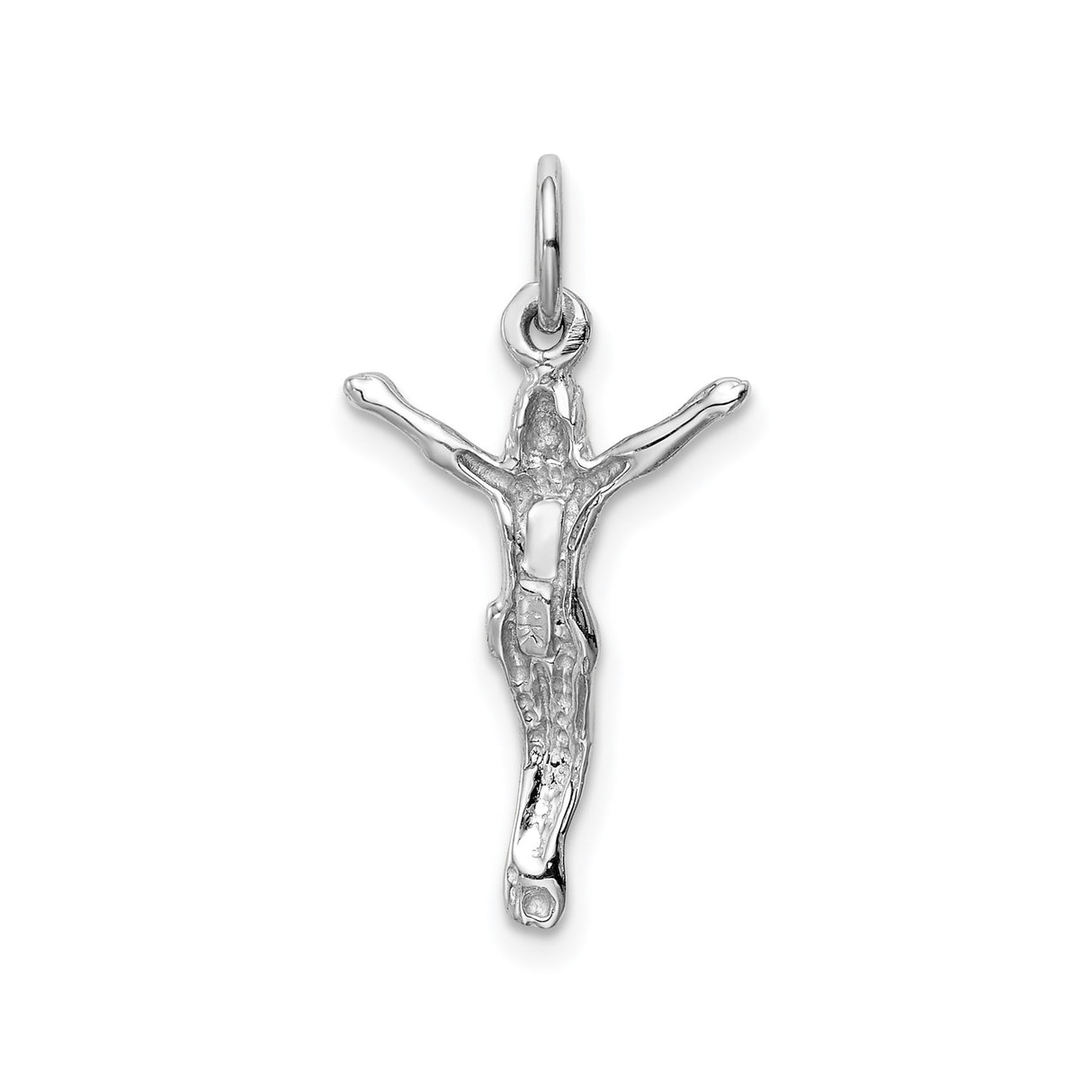 14k White Gold Crucifix Pendant with Jesus Christ Figure, Catholic Religious Charm