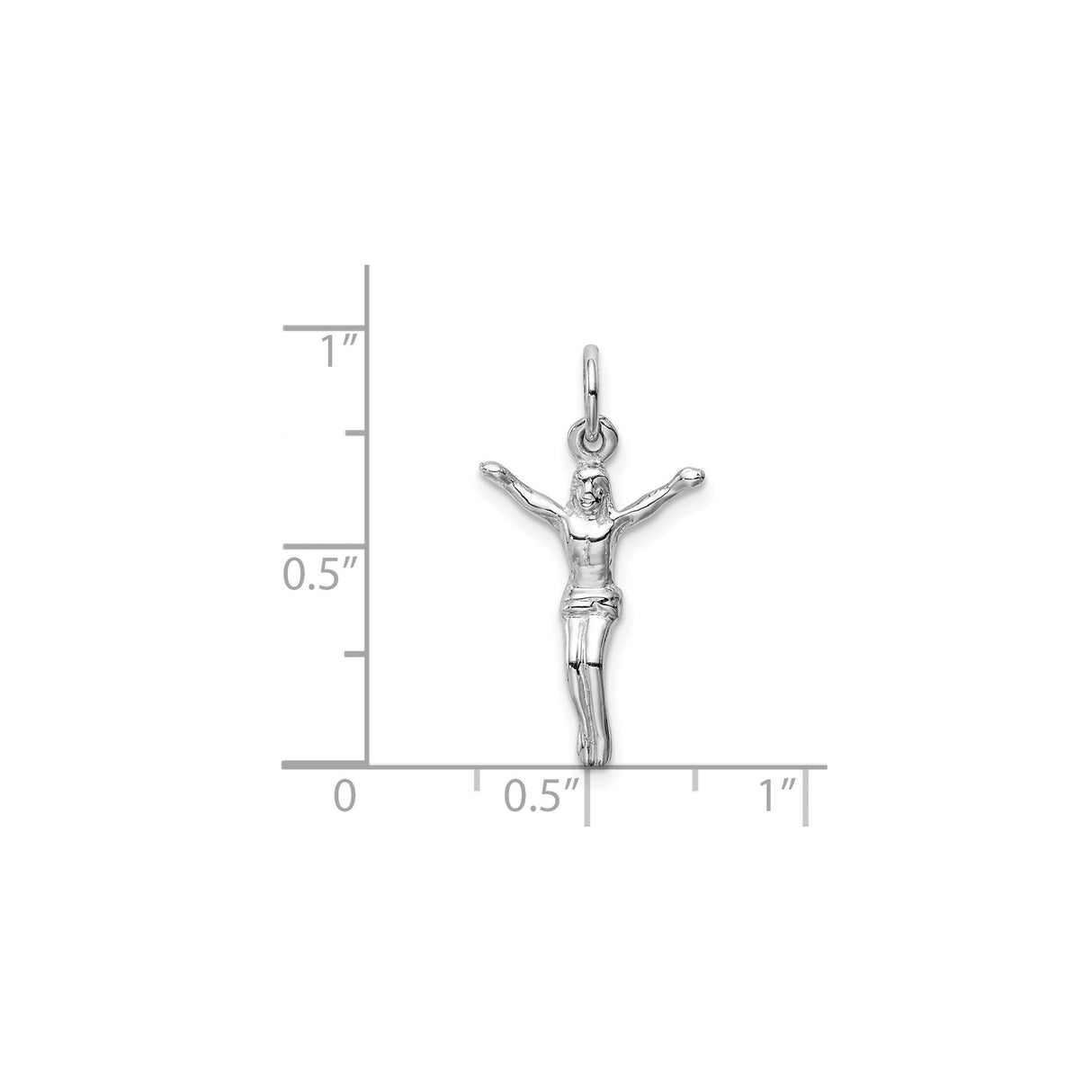 14k White Gold Crucifix Pendant with Jesus Christ Figure, Catholic Religious Charm