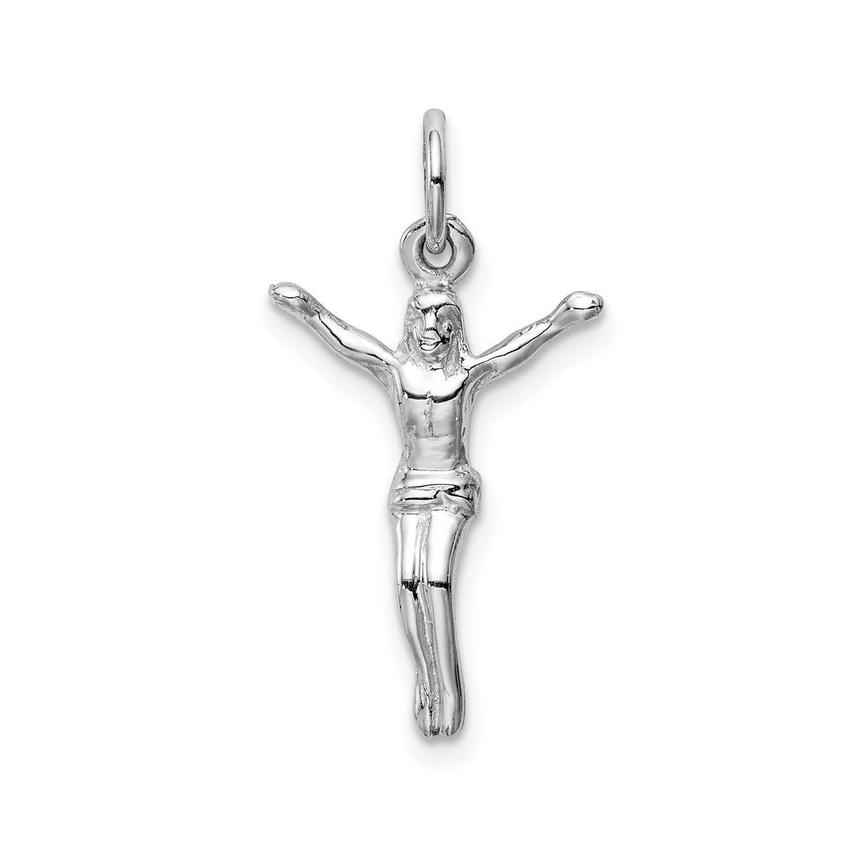 14k White Gold Crucifix Pendant with Jesus Christ Figure, Catholic Religious Charm