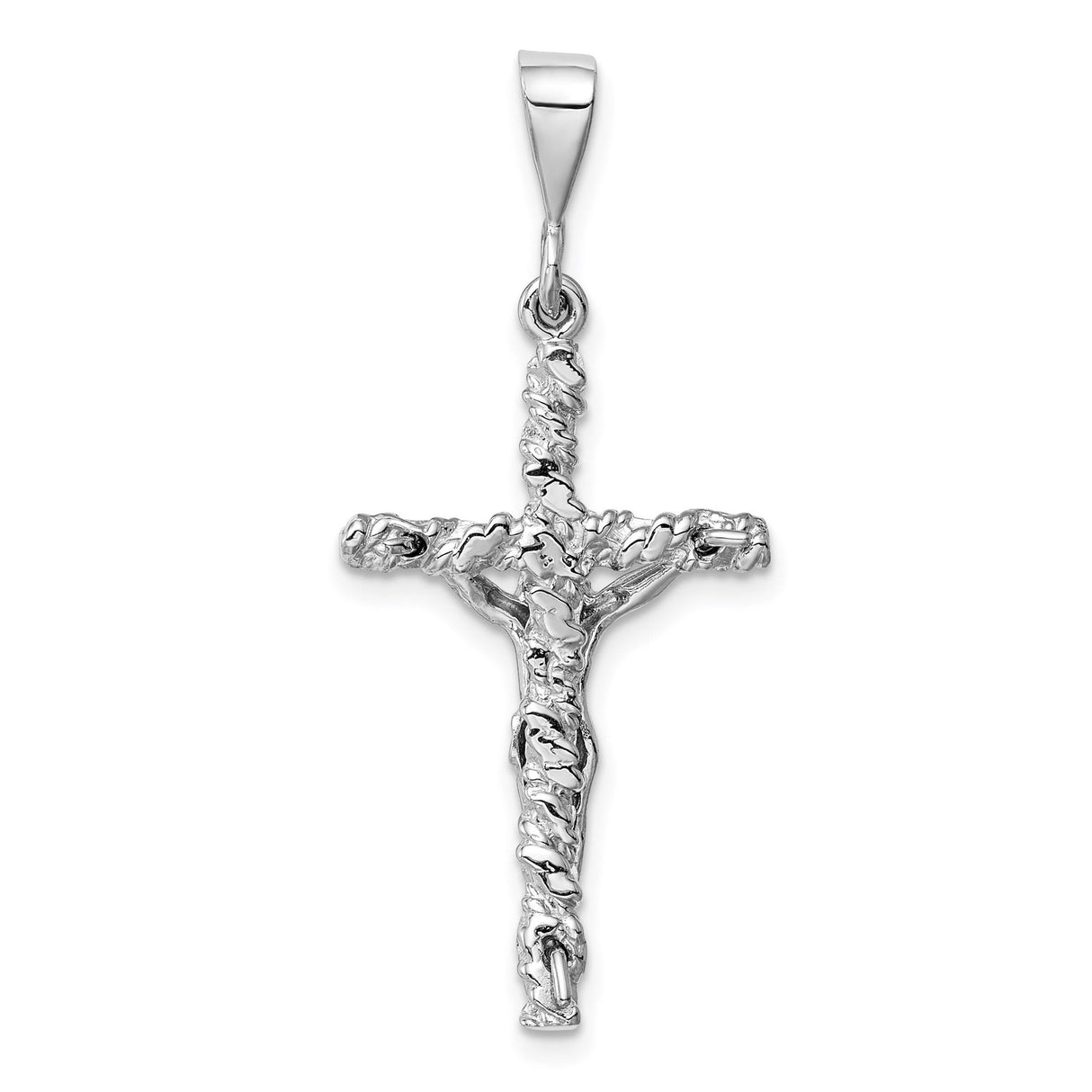 14k White Gold Latin Crucifix Cross Pendant with Vine Design for Men and Women