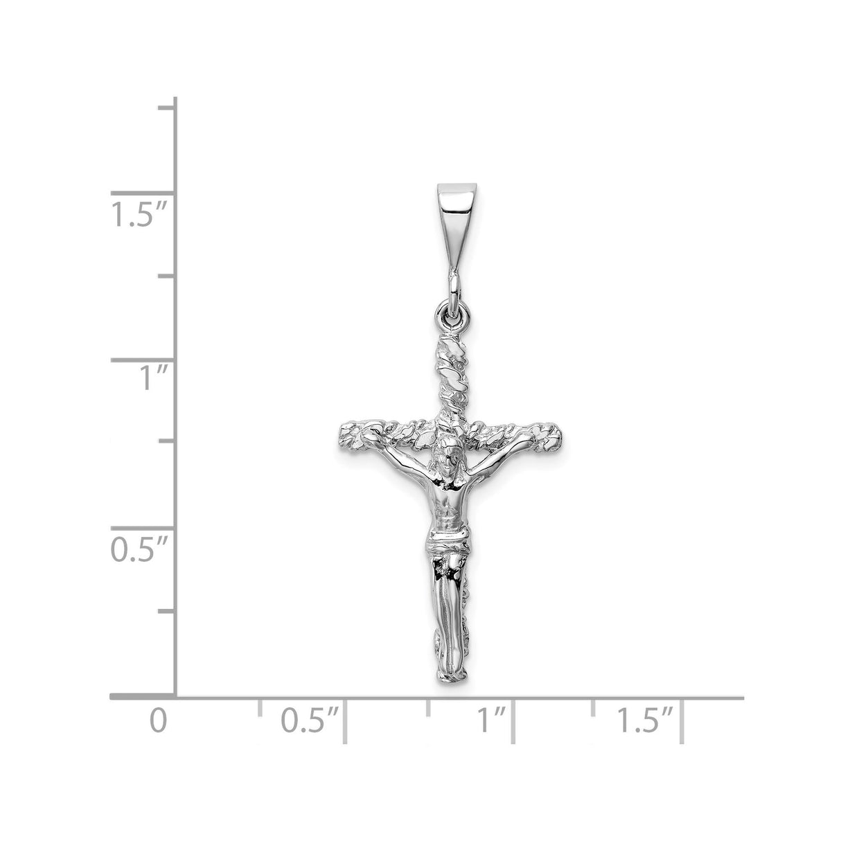 14k White Gold Latin Crucifix Cross Pendant with Vine Design for Men and Women