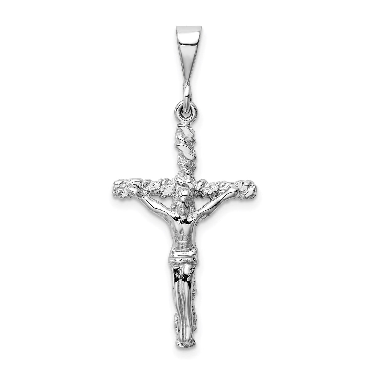 14k White Gold Latin Crucifix Cross Pendant with Vine Design for Men and Women