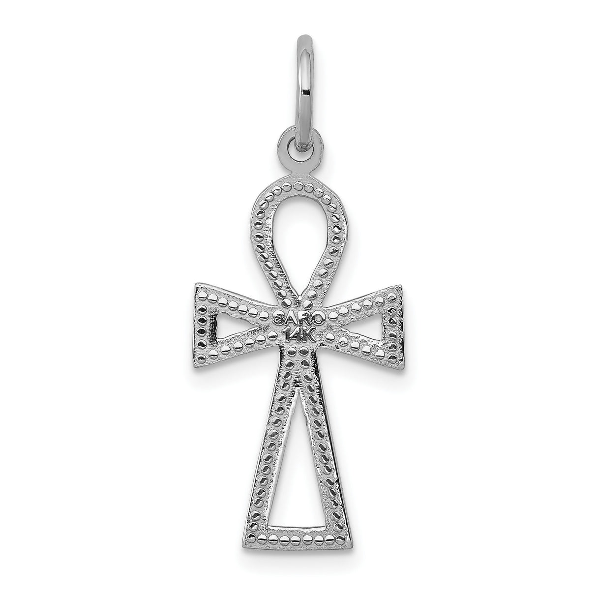 14k White Gold Ankh Cross Pendant, Sleek Geometric Design, Unisex Spiritual Jewelry