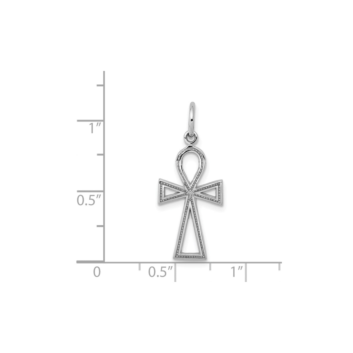 14k White Gold Ankh Cross Pendant, Sleek Geometric Design, Unisex Spiritual Jewelry