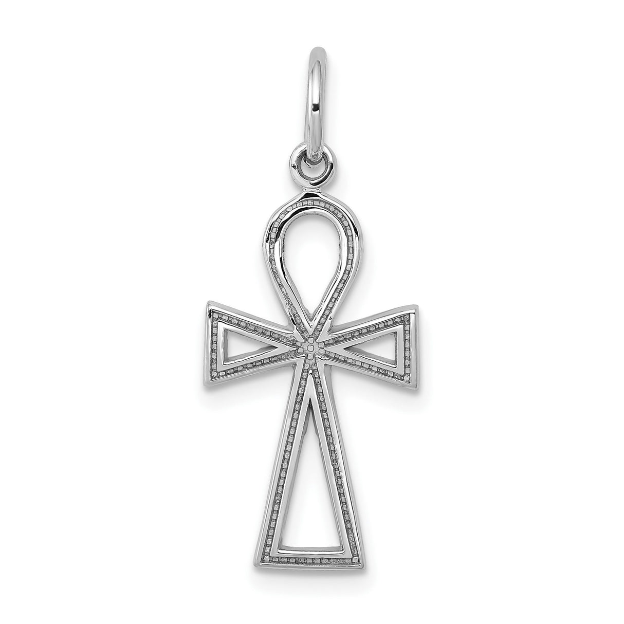 14k White Gold Ankh Cross Pendant, Sleek Geometric Design, Unisex Spiritual Jewelry